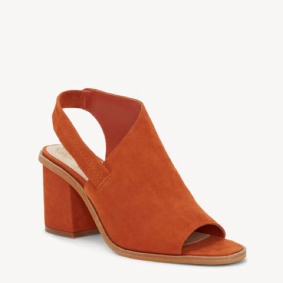 Vince Camuto Leather Peep-Toe Heeled Sandals Kaisly Burnt Orange - Picture 3 of 13